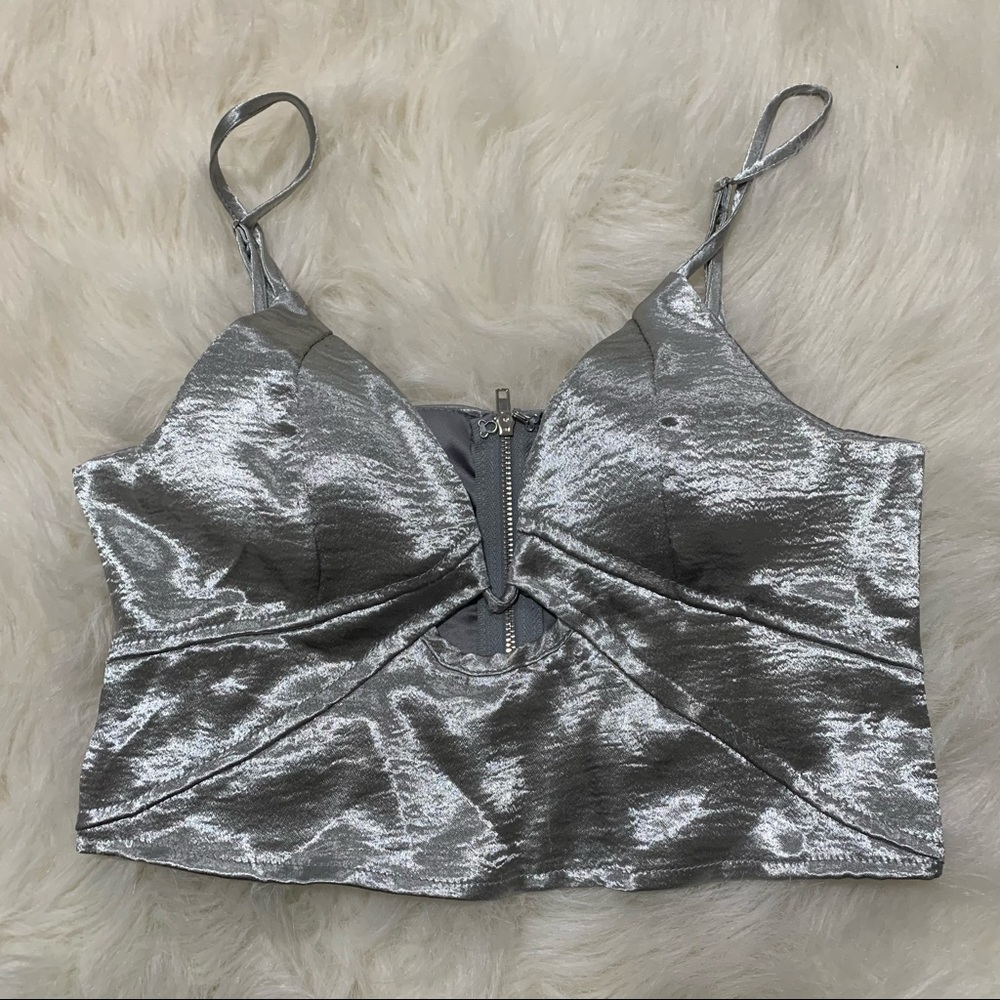 Silver Satin Crop Top